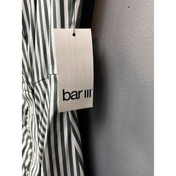 Bar III Flounce Dress Womens XS Green Picnic Stripe Ruffle Fitted Sleeveless NEW - Picture 6 of 9